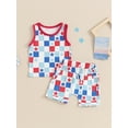 thumbnail image 4 of Aojekbee Baby Boy 4th of July Outfit, Star Print Round Neck Sleeveless Tank Tops Checkerboard Elastic Waist Shorts Toddler Summer Set, 4 of 10