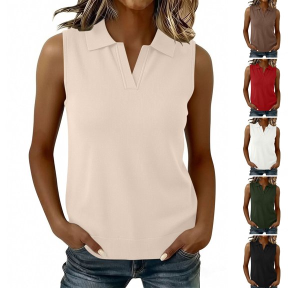 Favoffer Womens Collared Tank Tops Sleeveless Solid Color Slim Fit Business Casual Blouses Soft Tops for Office Meeting Weekend Daily