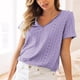 thumbnail image 2 of Camiseta Verano Manga Corta Cuello En V Encaje Crochet Botón Hueco Decoración Pour Color Patrón Mujer Camiseta para Casual Púrpura M, 2 of 6