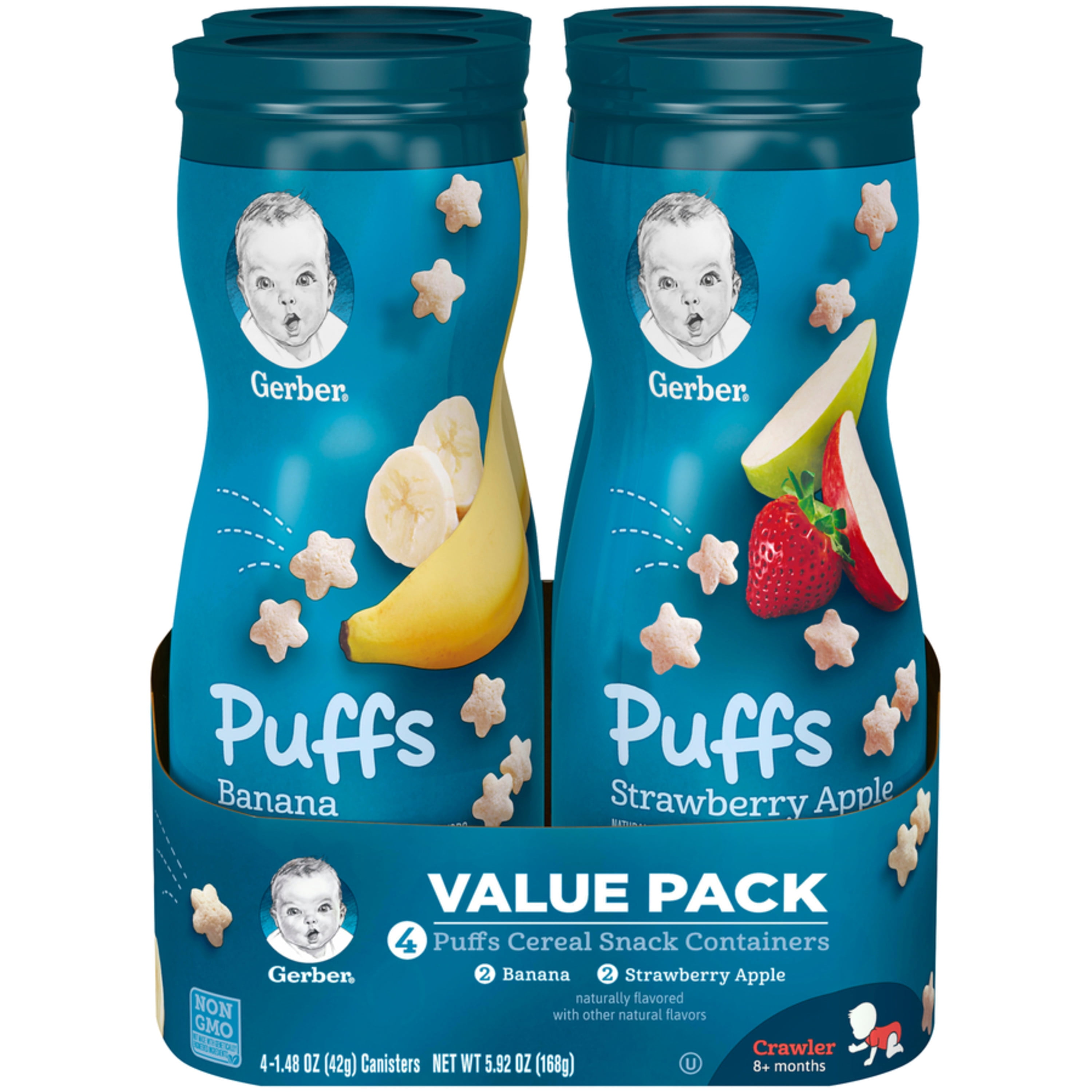 Gerber snacks for baby grain grow puffs banana apple strawberry