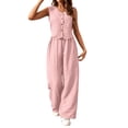 thumbnail image 2 of Bloomae 2 Piece Sets for Women Dressy Lightweight Sleeveless Button V Neck Crop Vest Blazer and Loose Comfy Wide Leg Pants Suit Matching Work Office Outfits, 2 of 10