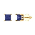 thumbnail image 2 of 0.5 Ct Princess Cut Studs Blue Tanzanite 18K Yellow Solid Solid Gold Everyday Dainty Earrings Screw Back, 2 of 7