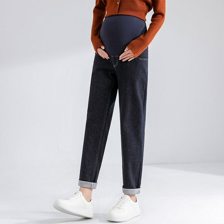 bbymog Fall Maternity Pants with Pocket Casual Loose Over The Belly  Straight Denim Pregnancy Pants Dark Blue B M - Walmart.com