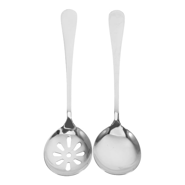 BRIGHTFUFU 2 cucharones de acero inoxidable para sopa y pasta, cucharas gruesas de mango largo con agujeros para escurrir cucharas ranuradas para servir