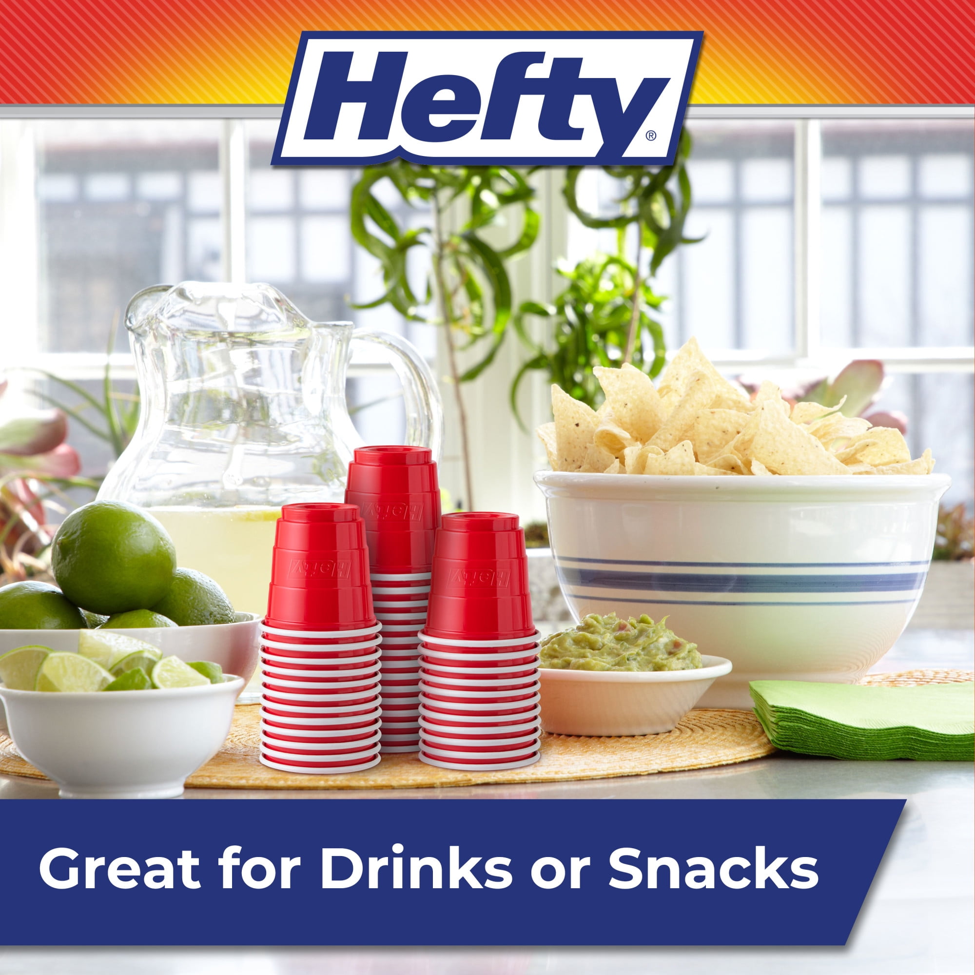 (3 pack) Hefty Disposable Mini Plastic Cups, Red, 2 oz, 30 Count