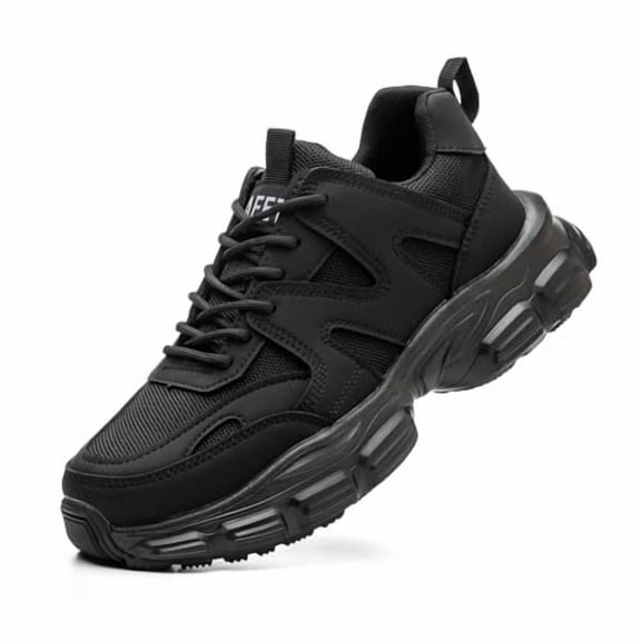 Steel Toe Shoes for Women Men Wide Non Slip Composite Work Sneakers Indestructible Comfortable Safety Shoes Lightweight Breathable Construction Sneakers Puncture Proof Ergonomic Design Black