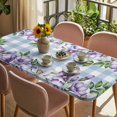 thumbnail image 3 of Purple Flowers Table Cloths for 4 Foot Rectangle Tables, Spring Floral Leaves Plants Blue Plaid Patio Waterproof Elastic Fitted Tablecloths, Washable Rectangular Table Cover for Camping, 3 of 8