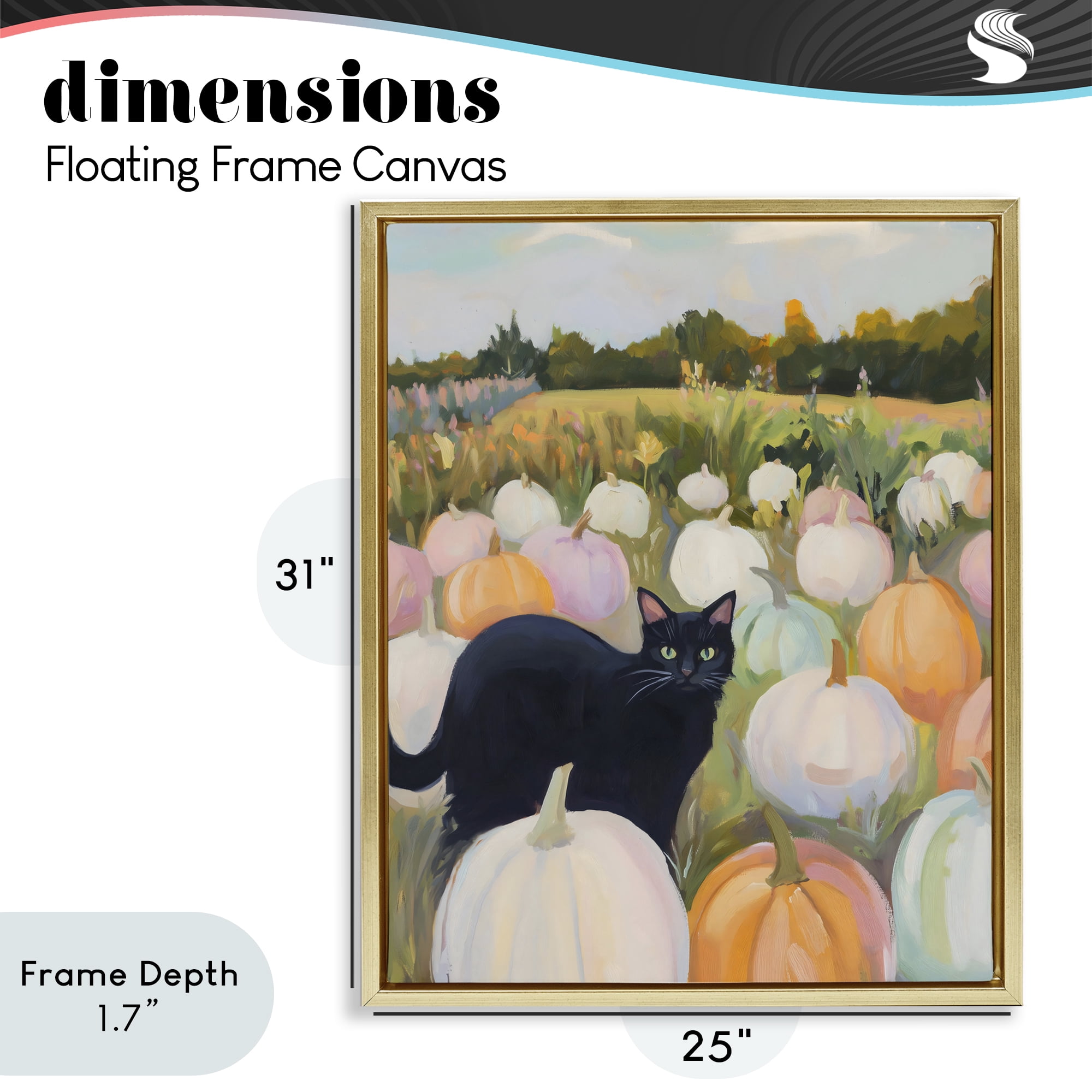 Stupell Industries Kitten & Pumpkins in Field Gold Framed Floater Canvas Wall Art, design by The Prints Vibe