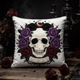 thumbnail image 4 of Gothic Skull Rose Pillow Cover, Decorative Throw Pillow Case, Soft Short Plush Embroidered Cushion Cover for Sofa Bed Living Room Home Decor, 18x18 Inches, 4 of 6