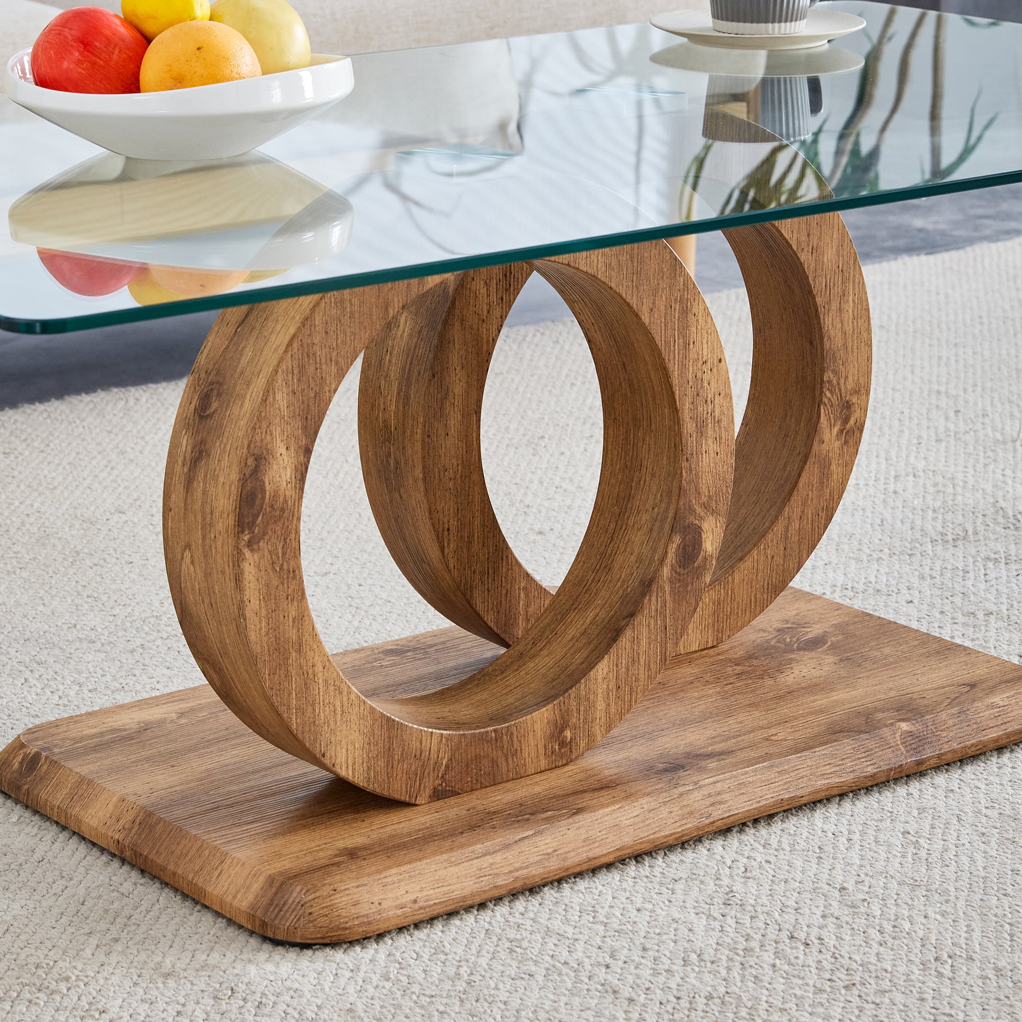 TesNus Modern Style Rectangle Glass Coffee Table for Living Room, Office,47.2" Stylish Center Table with MDF Base, Clear Tempered Glass (Natural)