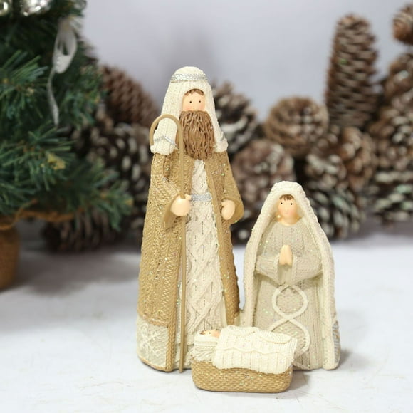 EGNMCR Christmas Decorations, Christmas Gifts Christmas Resin Wool Effect Holy Family Figures Desktop Display Window Home Decoration Photo Decoration resin shelf