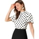 thumbnail image 1 of Blusa Corta Manga Acampanada Ojo De Cerradura En La Espalda Plisado Cuello Alto Lunares Top Para Mujer Blanco Negro S Allegra K, 1 of 6