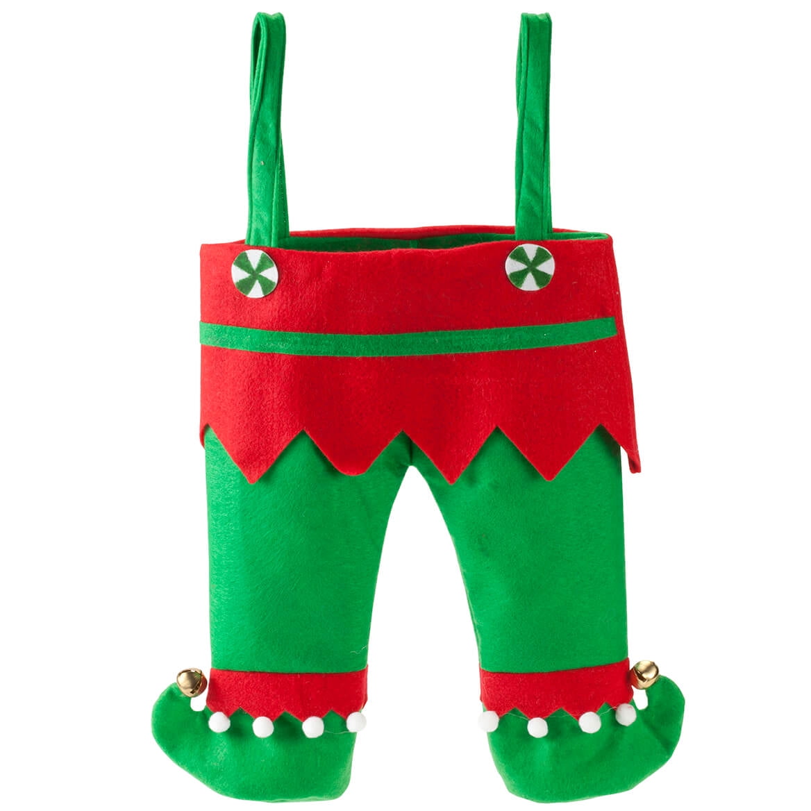 4 Christmas Holiday ELF SUSPENDER Felt PANTS w/JINGLE BELL Feet GIFT TREAT BAGS 