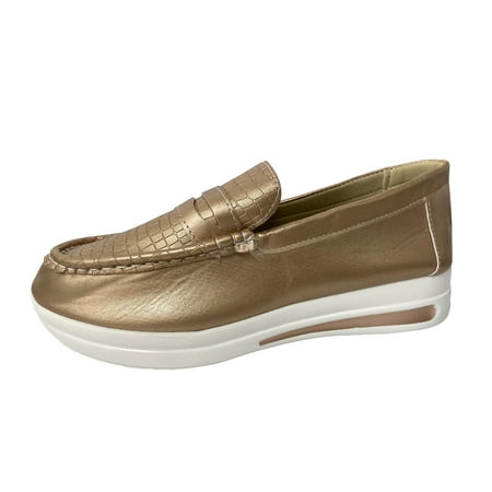 

Mortilo Ladies Fashion Leather Round Toe Low Top Overfoot Thick Sole Casual Shoes Pu casual shoes for Women Rose Gold