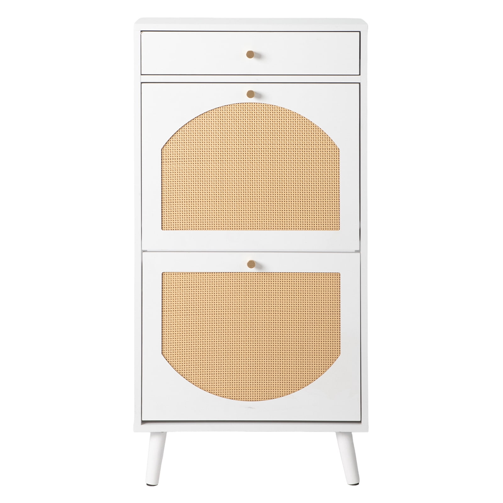 White Flip-Top Shoe Cabinet with 1 Drawer 2 Flip Compartments, Particleboard Storage Organizer for Entryway Apartment Hallway
