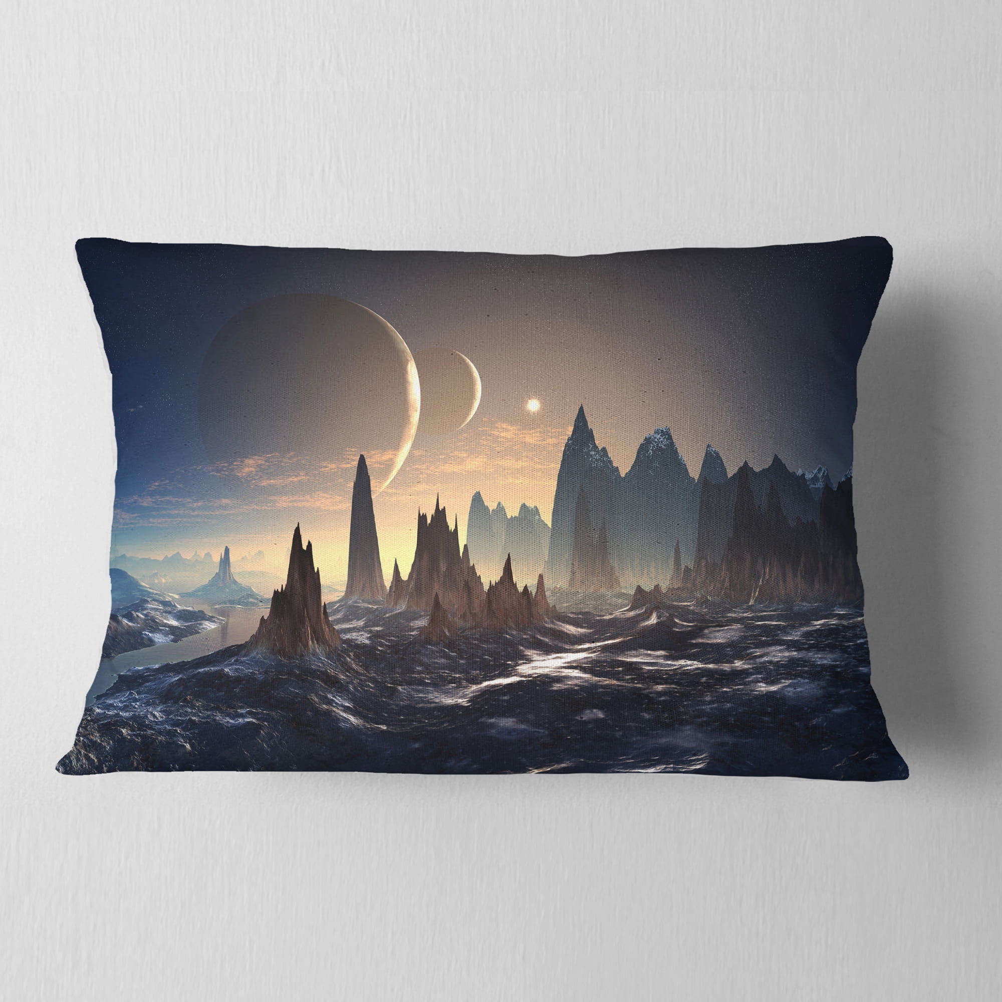 Designart Alien Planet with Mountains - Contemporary Throw Pillow - 12x20