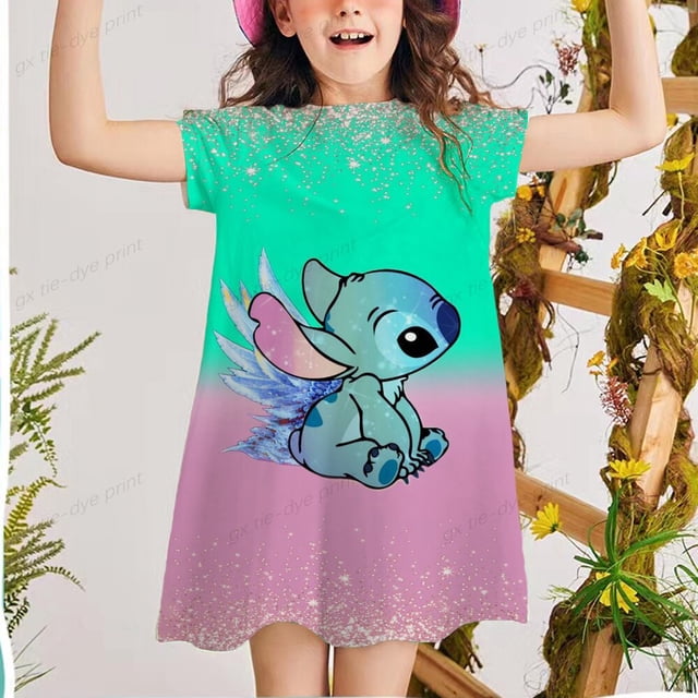 2-8 Y niñas Disney Stitch vestidos estampados niños vestido de manga corta traje bebé niña princesa vestido verano Casual niños Dress3T Gao Jinjia LED