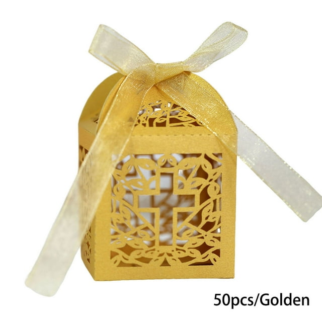 50 Pcs Boîtes Cadeaux Collation Chocolat Biscuit Collation Emballage Support Emballage Support Papier Décoratif Atmosphères Ruban Emballage Récipient Creux Or