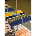 thumbnail image 2 of Outdoor Tablecloth with Umbrella Hole for Patio/Picnic/Party/Camping, Navy Yellow Grey Stripes Waterproof Table Cloth Square Cover Washable, Abstract Lines Geometric Modern (54"x 54"), 2 of 8