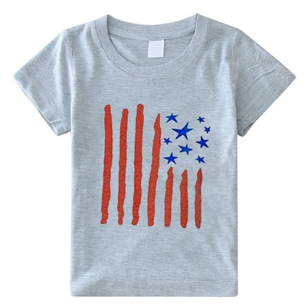 

ZHUASHUM Toddler Kids Baby Girls Boys 4th Of July Summer Short Sleeve Independence Day Stars Stripes T Shirt Tee American Flag Dinosaur Tops