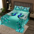 thumbnail image 2 of Erosebridal Turquoise Peacock Bedspread Sets King Size, Vintage Flower Bed Quilt, Couple Animal Coverlet Set King, Microfiber Room Decor, 3-Piece, 2 of 5