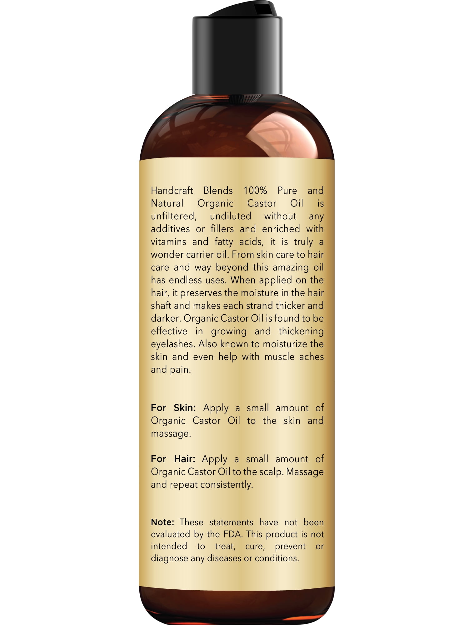 Handcraft Blends Organic Castor Oil for Hair, Eyelashes & Skin, 8 oz