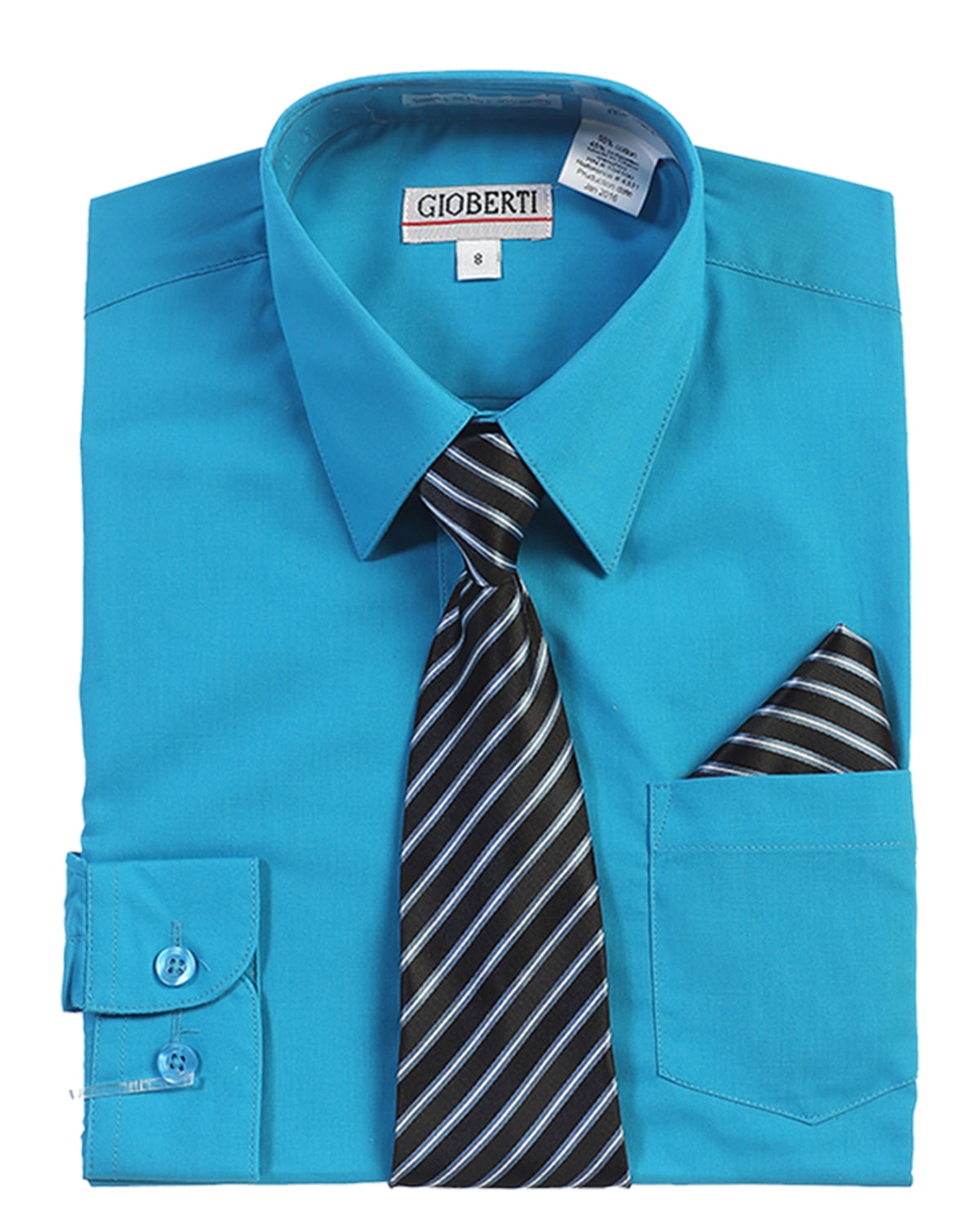 Gioberti Boys Long Sleeve Dress Shirt Bow Tie and Hanky Stripe Tie 