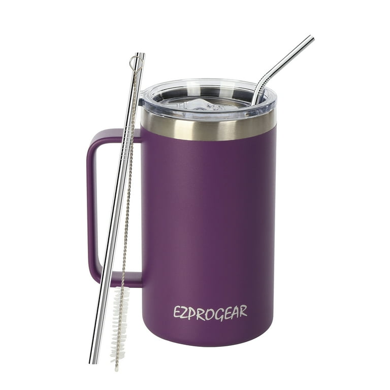 Ezprogear 24 oz Stainless Steel Coffee Mug Beer Tumbler Double Wall Vacuum  Insulated with Handle and Lid