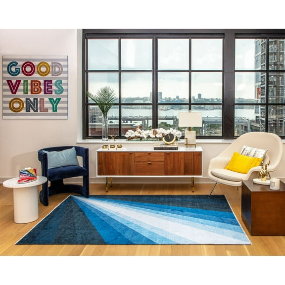 Elizabeth Sutton MI45B Violets Are Blue Abstract Modern Blue Area Rug, 7'10"X10'0"