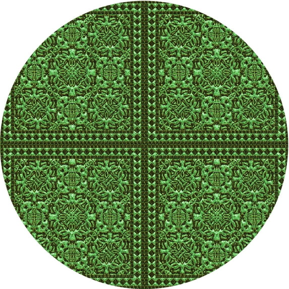 Ahgly Company Machine Washable Indoor Round Transitional Dark Forest Green Area Rugs, 4' Round