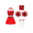 thumbnail image 2 of Xnihocha Girls Classic Cheerleading Team Uniform Mesh Splice Crop Top with Pleated Boxer Skirts Rooter Stage Suit B Red 10, 2 of 5