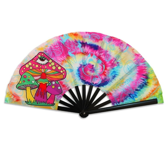 Mushroom Tie Dye Blacklight Large Hand Fan