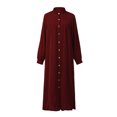 thumbnail image 4 of Camisa de vestir vintage para mujer Kaftan con botones y bolsillo con cuello alto y plisado con mang Abanopi borgoña/3X-grande, 4 of 7