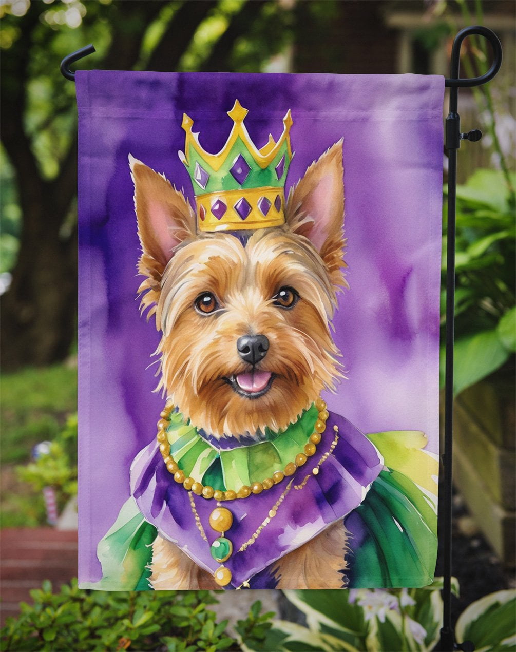 Australian Terrier King of Mardi Gras Garden Flag 11.25 in x 15.5 in