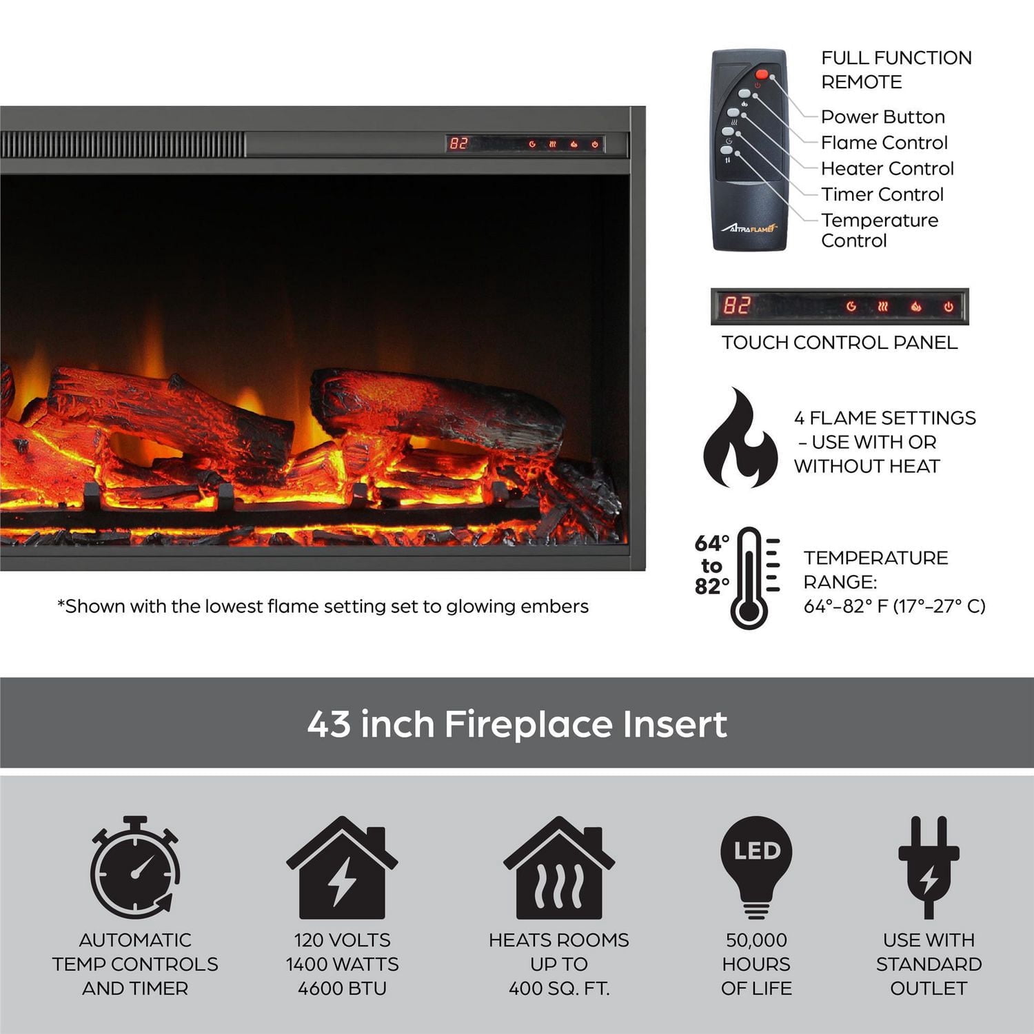 Ameriwood Home Elmcroft Wide Mantel with Linear Electric Fireplace, Rustic Gray