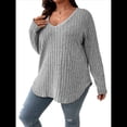 thumbnail image 1 of Suéter Informal de Punto con Cuello en V y Larga para Mujer, Talla Grande Gris XXXL, 1 of 8
