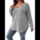 thumbnail image 1 of Suéter Informal de Punto con Cuello en V y Larga para Mujer, Talla Grande Gris XXL, 1 of 8