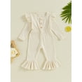thumbnail image 2 of Caoirhny Toddler Girl Fall Ribbed Romper Solid Color Long Sleeves Round Neck Button Front Flare Pants Jumpsuit, 2 of 6