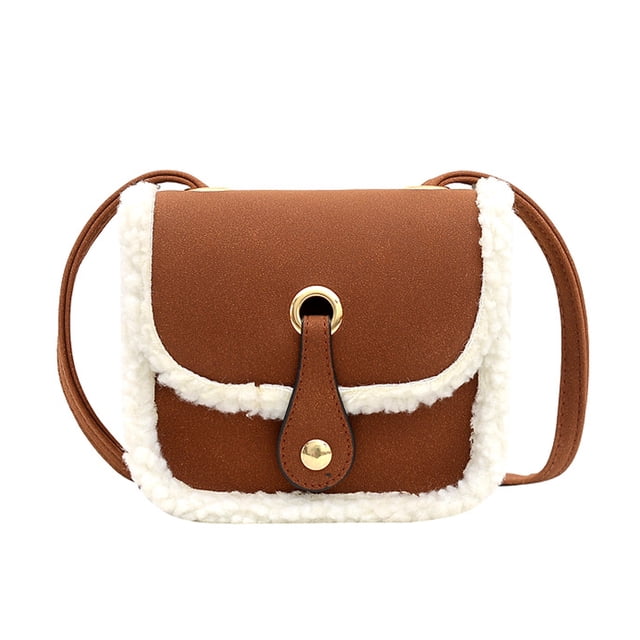 Bolso de peluche Bolso bandolera infantil Bolso de hombro de moda mini para niña marrón