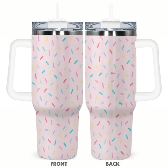 40oz Insulated Car Tumbler with Handle Pastel Sprinkles Confetti Design Vacuum Insulated Travel Coffee Cup Leak Resistant Lid Reusable Gift for Women Men Birthday Holiday