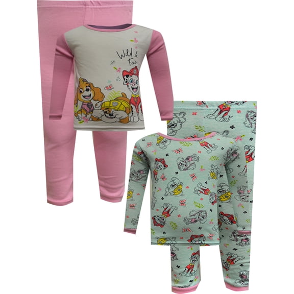 AME Sleepwear Girls Paw Patrol Wild and Free Cotton 4 Piece Toddler Pajamas (2T)