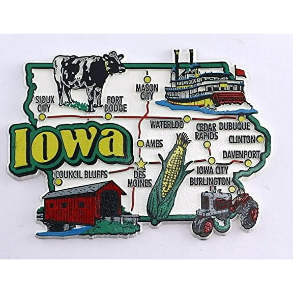 Iowa State Map and Landmarks Collage Fridge Souvenir Collectible Magnet FMC
