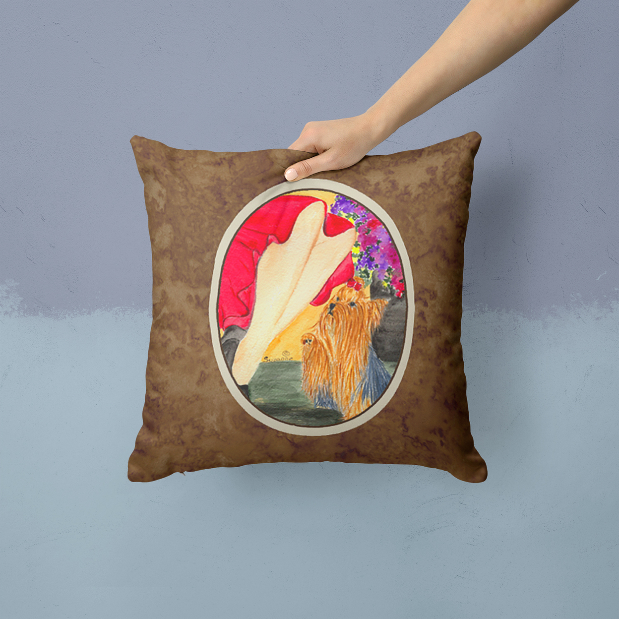 Caroline's Treasures SS8522PW1414 Lady with her Yorkie Fabric Decorative Pillow, 14Hx14W, multicolor