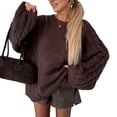 thumbnail image 3 of Cable Knit Oversized Sweaters Womens Cozy Pullover Sweater Fall Winter Clothes Brown L, 3 of 7