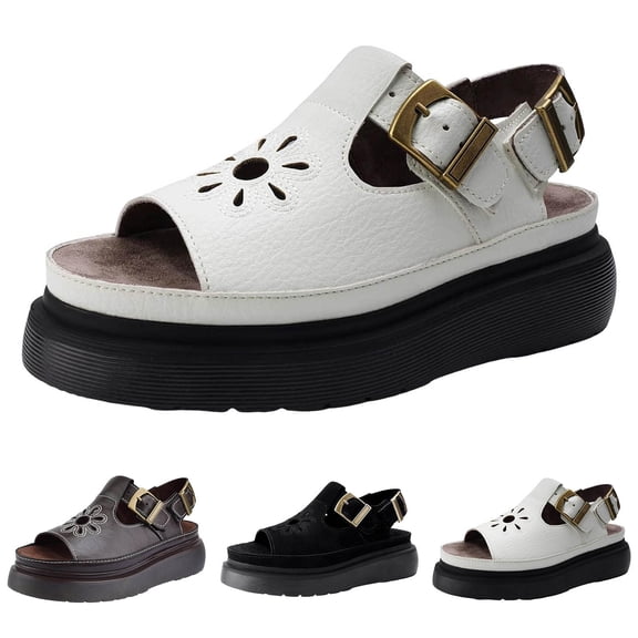Modisza Platform Sandals for Women Chunky Open Toe Dress Walking Flat Sandal Slip on Comfortable Summer Flower Shoes Black 6