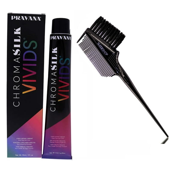 Neon Green - 3 oz , Pravana Chromasilk VIVIDS Semi-Permanent Creme Direct Dye Hair Color 3 oz / 90 ml Chroma Silk Cream Haircolor - Pack of 1 w/ Sleek 3-in-1 Brush Comb
