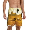 thumbnail image 2 of Kdxio Western Cowboy Ranch Print Mens Shorts, Breathable Lounge Sleepwear Set with Elastic Waistband and Pockets-Medium, 2 of 6