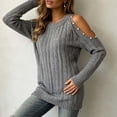 thumbnail image 6 of ClodeEU Women's Crew Neck Cutout Cold Shoulder Cable Knit Long Sleeve Sweater Top,Casual Loose Blouse Gray,Women's Plus XXL, 6 of 7