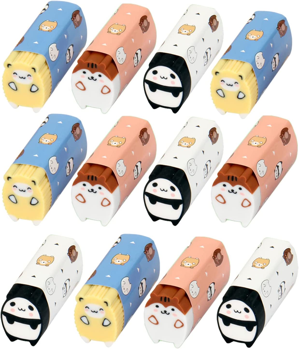 Animal Erasers Desk Pet 12 Pack Long Animal Erasers for Kids Bulk Pencil Eraser Cute Fun Puzzle