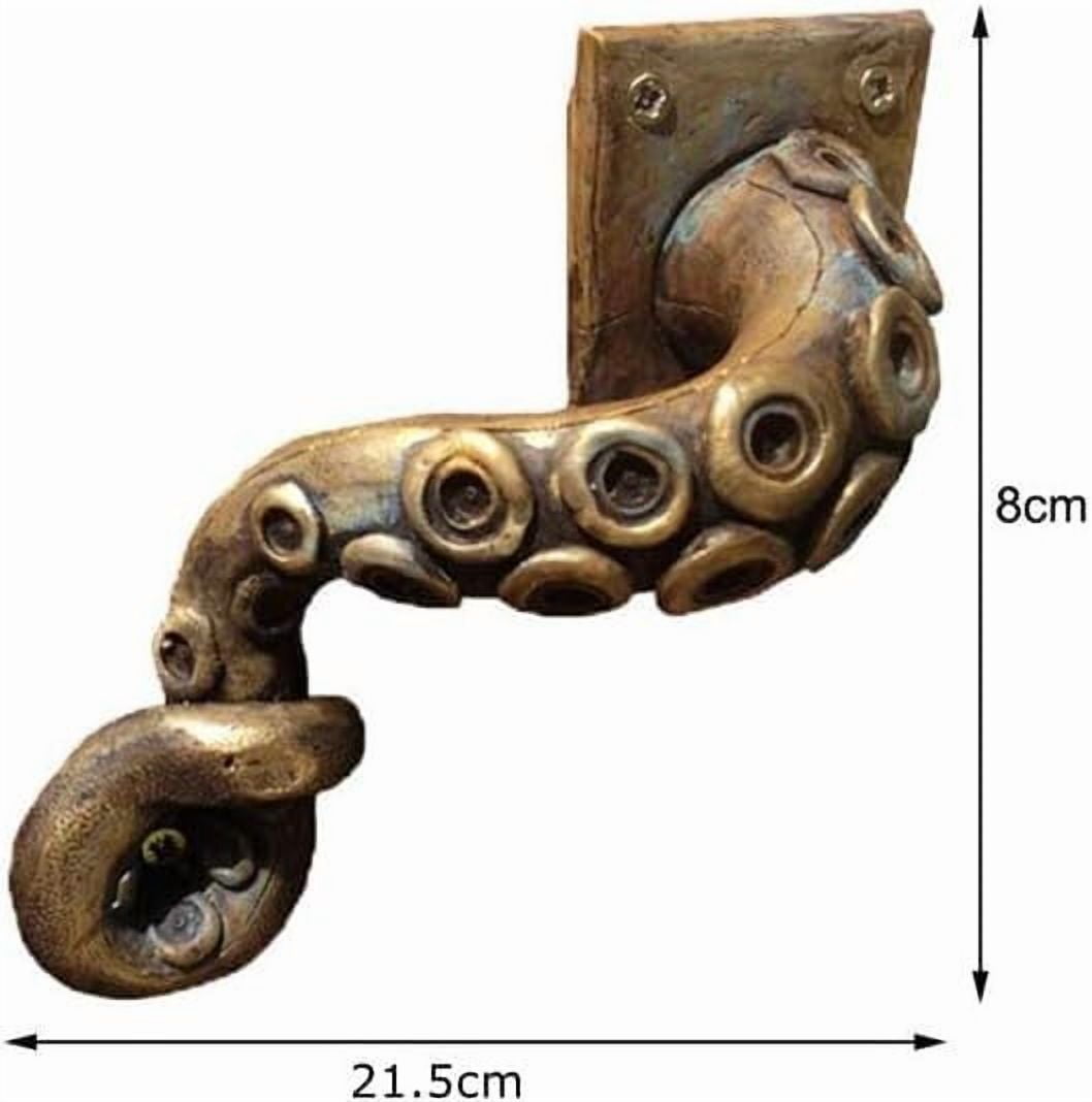 Antique Brass Octopus Tentacle Door Handle, Nautical & Steampunk Style Cast Iron Pull for Interior Doors, Cabinets, and Gates, Unique Home Decor Hardware